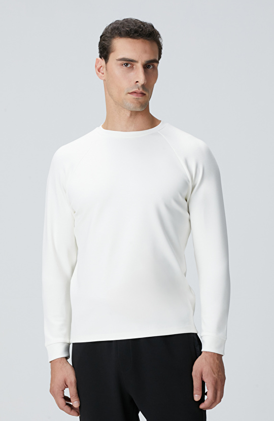 Kırık Beyaz Bisiklet Yaka Basic Sweatshirt