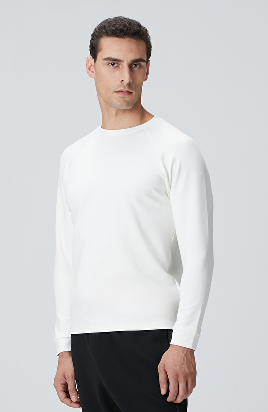 Kırık Beyaz Bisiklet Yaka Basic Sweatshirt