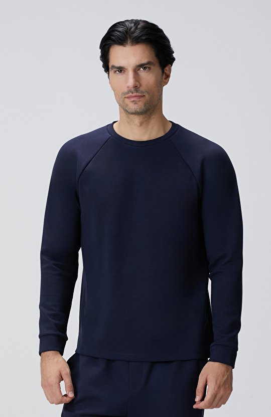 Lacivert Bisiklet Yaka Basic Sweatshirt