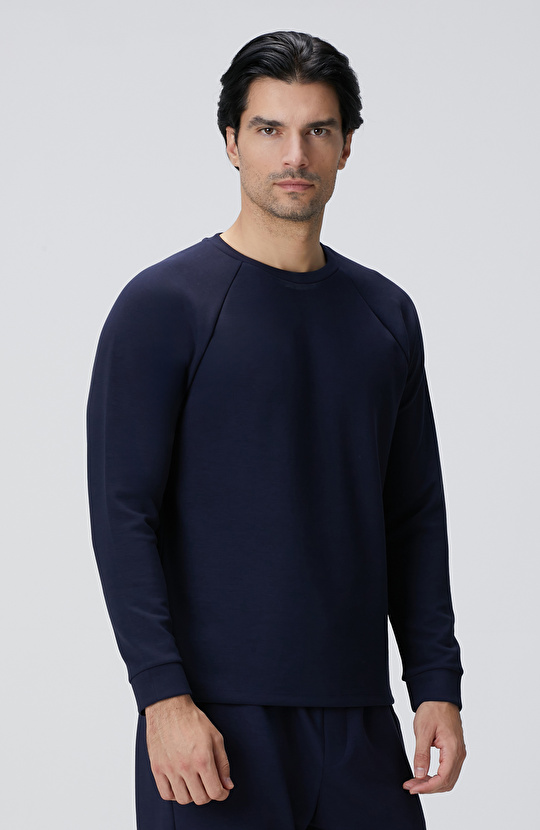Lacivert Bisiklet Yaka Basic Sweatshirt