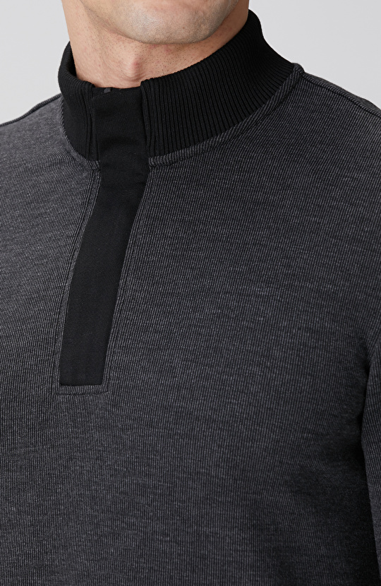 Siyah Fermuarlı Yaka Garnili Sweatshirt