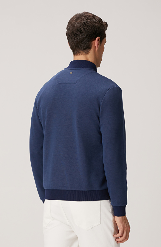 Lacivert Fermuarlı Yaka Garnili Sweatshirt