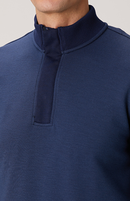 Lacivert Fermuarlı Yaka Garnili Sweatshirt