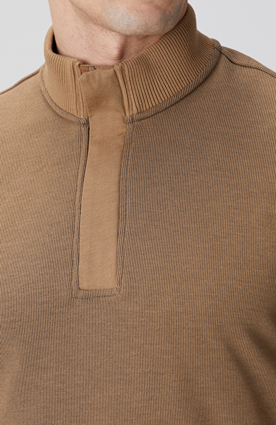 Camel Fermuarlı Yaka Garnili Sweatshirt