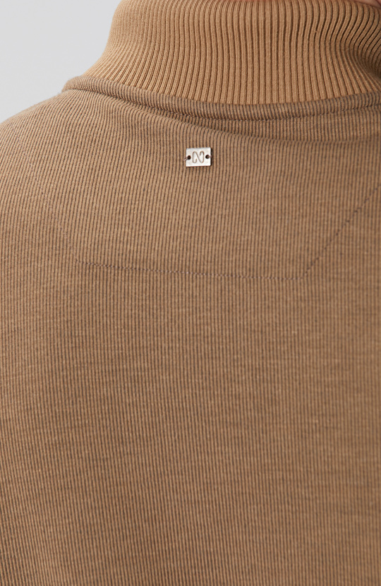 Camel Fermuarlı Yaka Garnili Sweatshirt