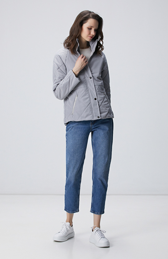 Gri Yarım Kapitone Detaylı Kaban