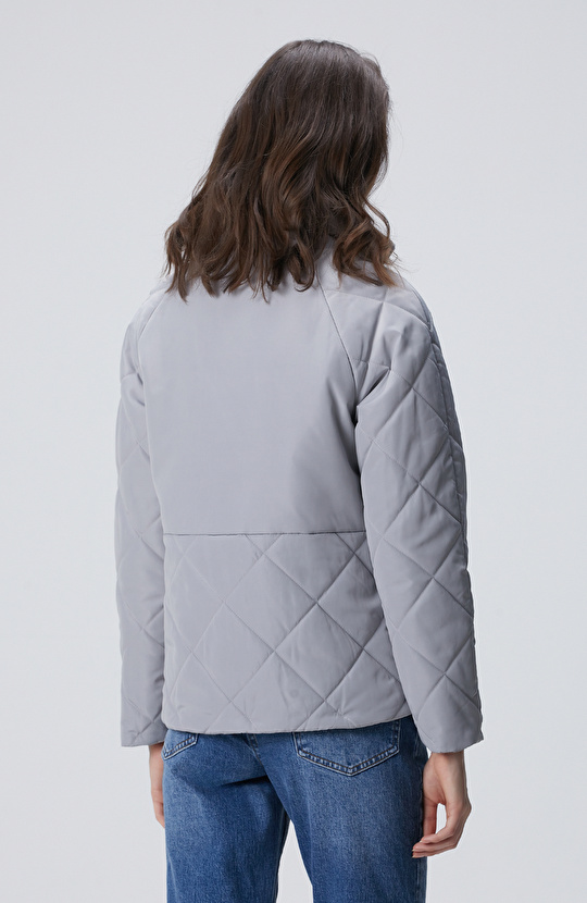 Gri Yarım Kapitone Detaylı Kaban