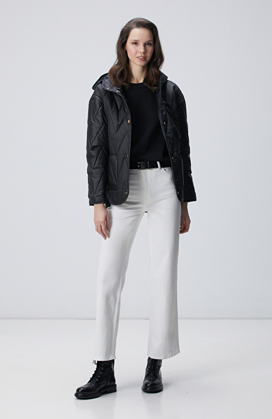 Siyah Zigzag Kapitone Mont