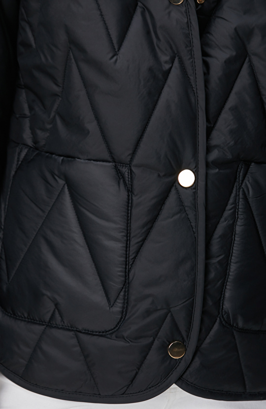 Siyah Zigzag Kapitone Mont