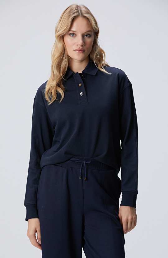 Lacivert Metal Düğmeli Sweatshirt