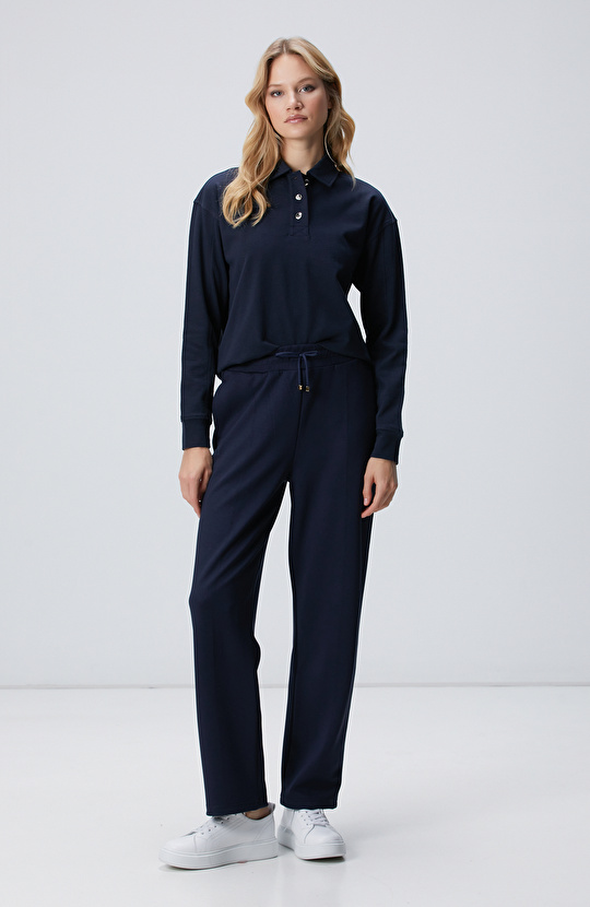 Lacivert Metal Düğmeli Sweatshirt