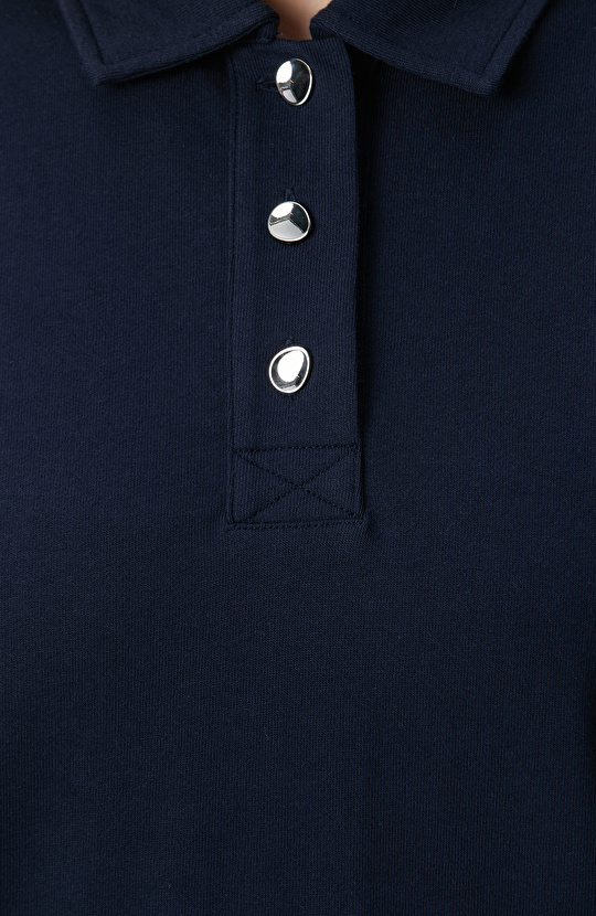 Lacivert Metal Düğmeli Sweatshirt