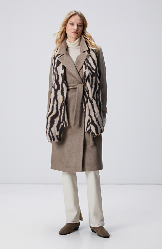 Vizon Diyagonal Desen Kuşaklı Uzun Palto Vizon Diyagonal Desen Kuşaklı Uzun Palto