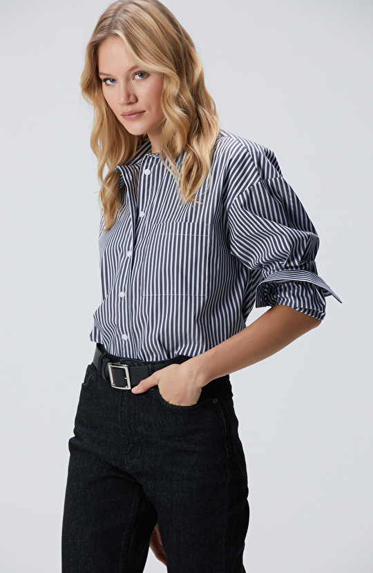 Lacivert Mavi Oversize Gömlek