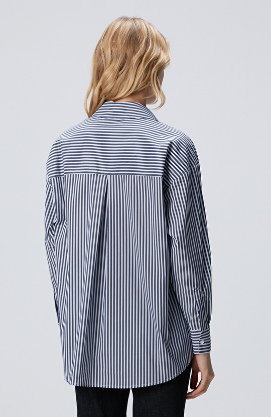 Lacivert Mavi Oversize Gömlek