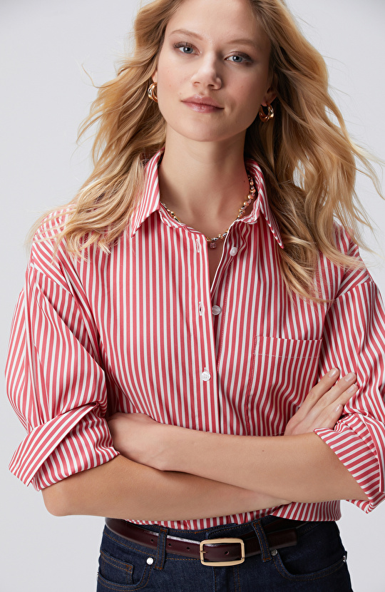 Kırmızı Beyaz Oversize Gömlek