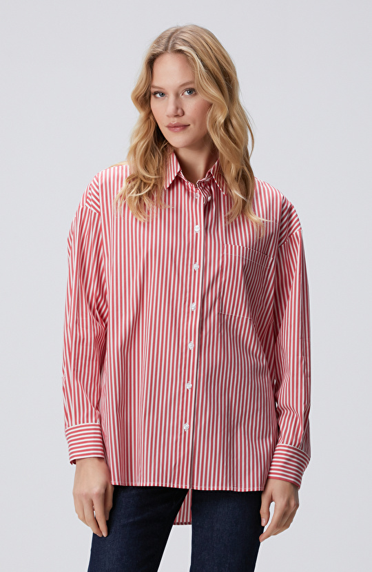 Kırmızı Beyaz Oversize Gömlek