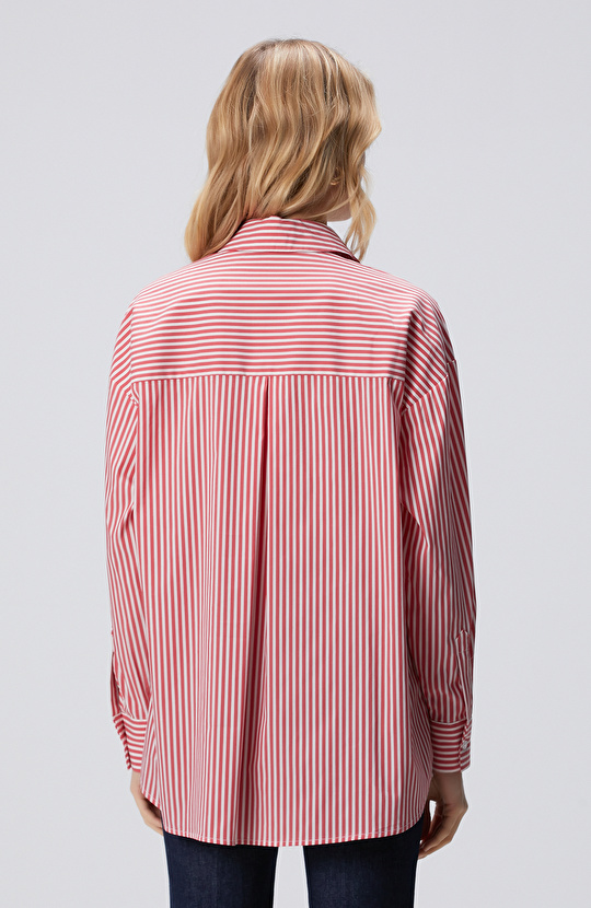 Kırmızı Beyaz Oversize Gömlek
