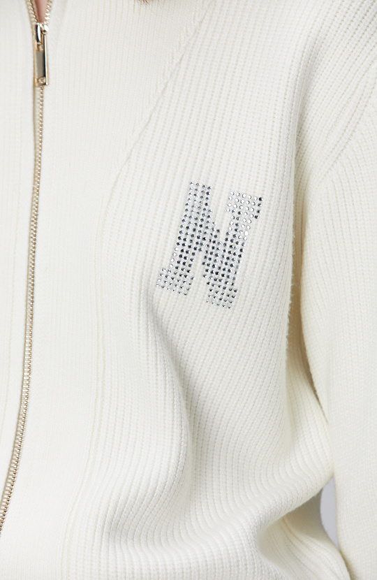 Kırık Beyaz N Taş İşlemeli Hırka