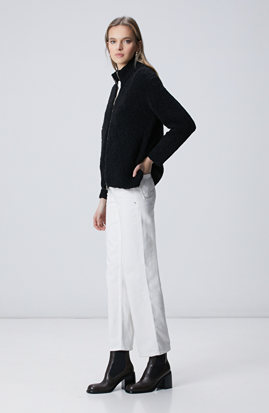 Siyah Dik Yaka Buklet İp Fermuarlı Hırka