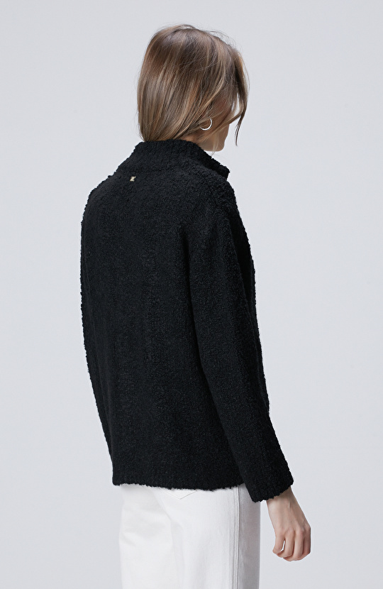 Siyah Dik Yaka Buklet İp Fermuarlı Hırka