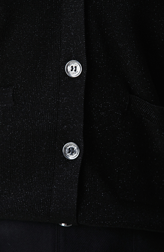 Siyah Simli Düğmeli Triko Hırka