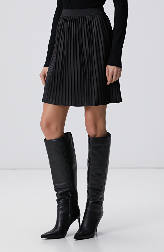 Siyah Mini Pileli Etek