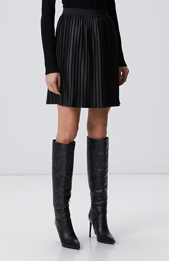 Siyah Mini Pileli Etek