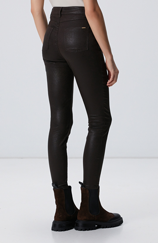 Kahverengi Desenli Baskı Kaplamalı Casual Pantolon