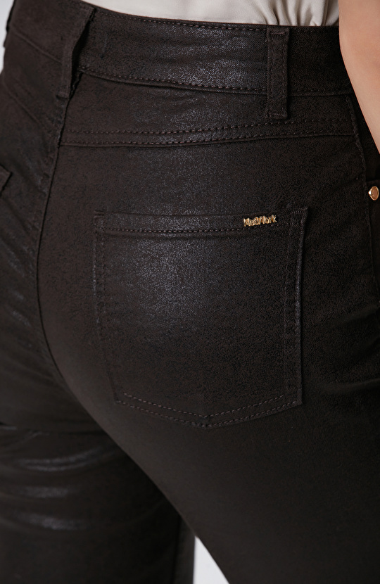 Kahverengi Desenli Baskı Kaplamalı Casual Pantolon