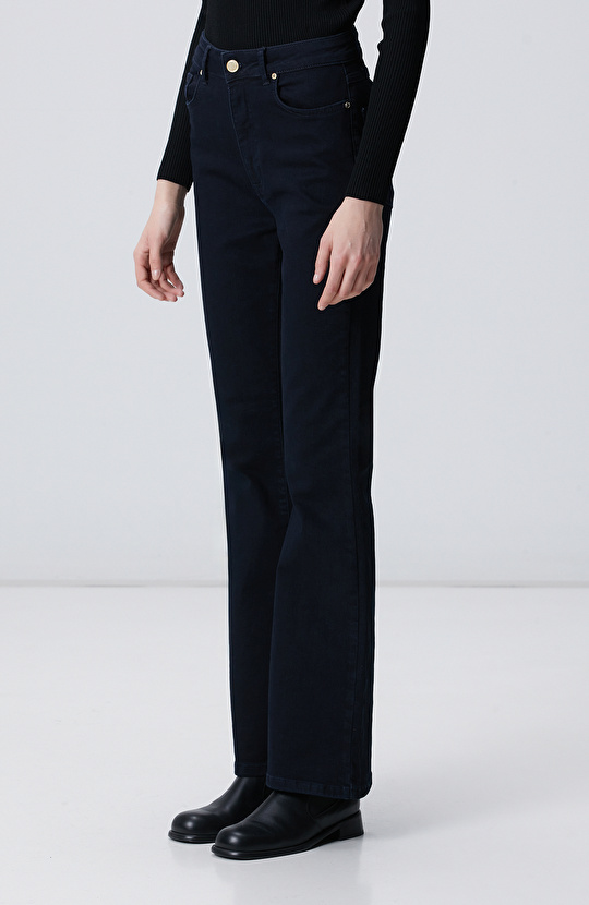 Koyu Lacivert Flare Paça Denim Pantolon