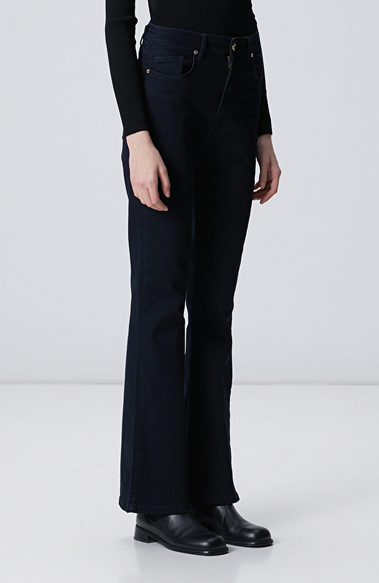 Koyu Lacivert Flare Paça Denim Pantolon