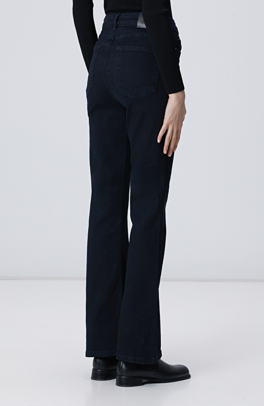 Koyu Lacivert Flare Paça Denim Pantolon