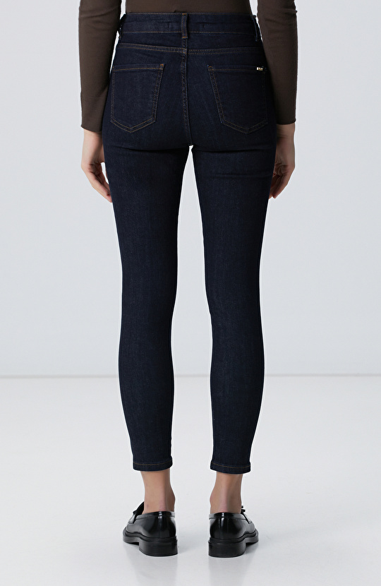 Lacivert Skinny Fit Dar Paça Raw Denim Pantolon