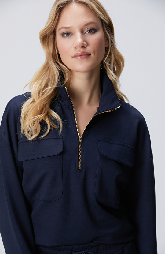 Lacivert Fermuarlı Sweatshirt