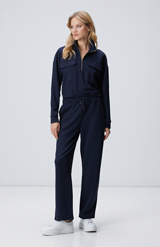 Lacivert Fermuarlı Sweatshirt