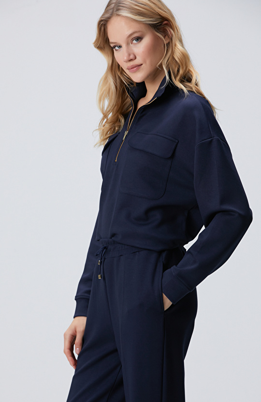 Lacivert Fermuarlı Sweatshirt