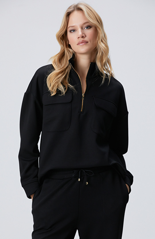 Siyah Fermuarlı Sweatshirt Siyah Fermuarlı Sweatshirt
