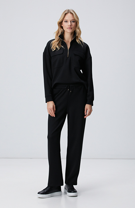 Siyah Fermuarlı Sweatshirt