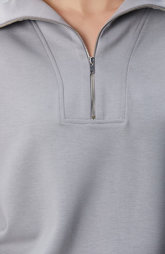 Gri Fermuarlı Sweatshirt