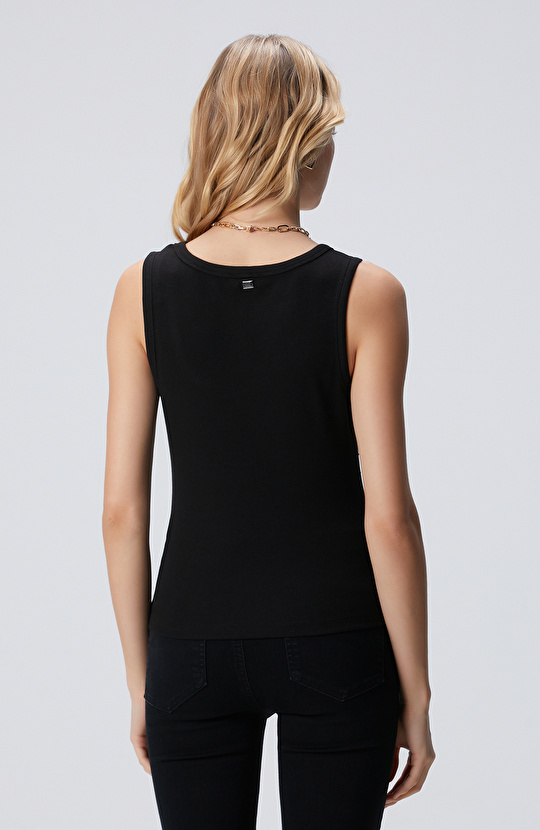 Siyah Yüzücü Form Taş Baskılı Kaşkorse Atlet