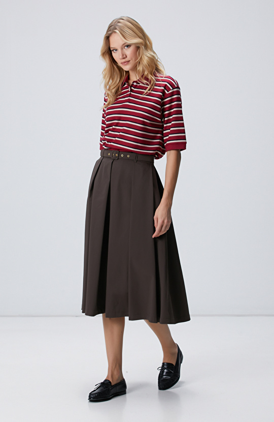 Kırmızı Yarım Kol Çizgili Pike Polo Sweatshirt