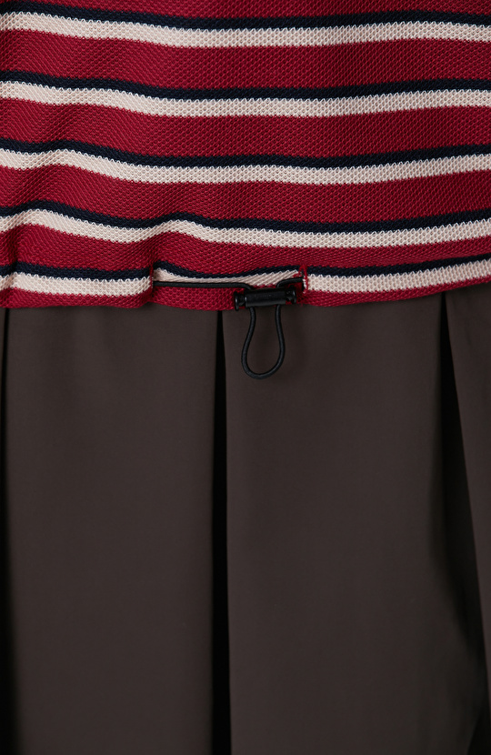 Kırmızı Yarım Kol Çizgili Pike Polo Sweatshirt