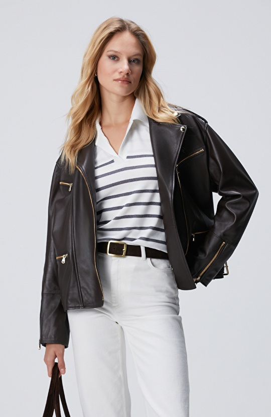 Kırık Beyaz Çizgili Düğmesiz Sweatshirt