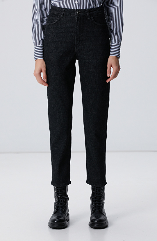 Siyah Mom Fit Denim Pantolon