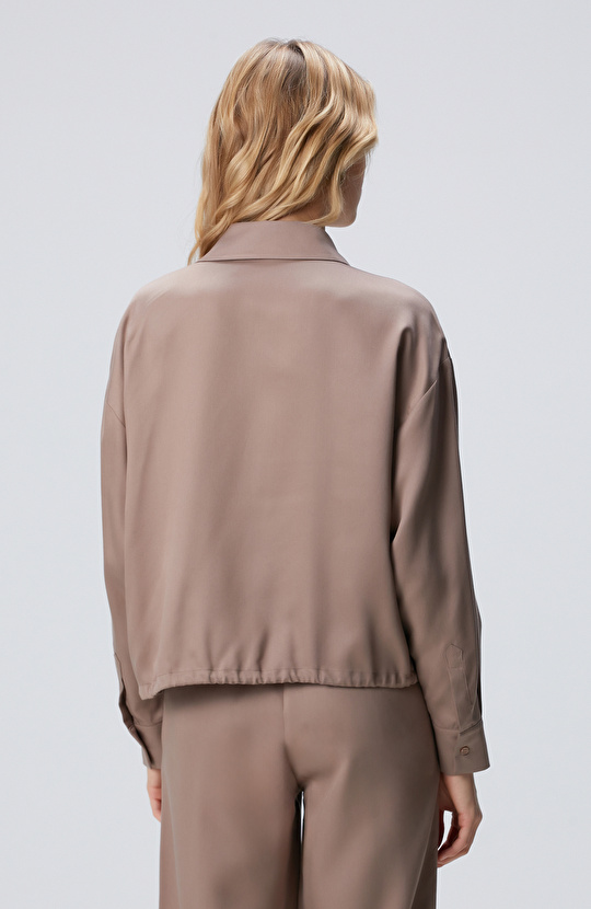 Vizon Beli Büzgülü Tencel Gömlek