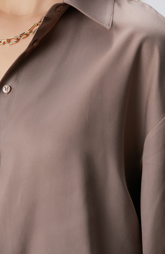 Vizon Beli Büzgülü Tencel Gömlek