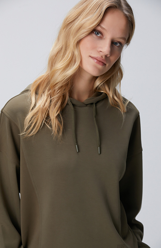 Haki Kapüşonlu Sweatshirt
