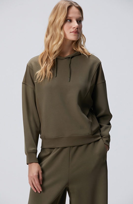 Haki Kapüşonlu Sweatshirt