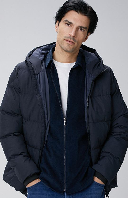 Lacivert Kapüşonlu Puffer Mont